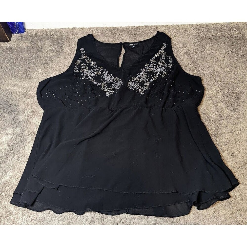 Torrid Black Chiffon Embellished Double Layer Peplum Tank Size 3